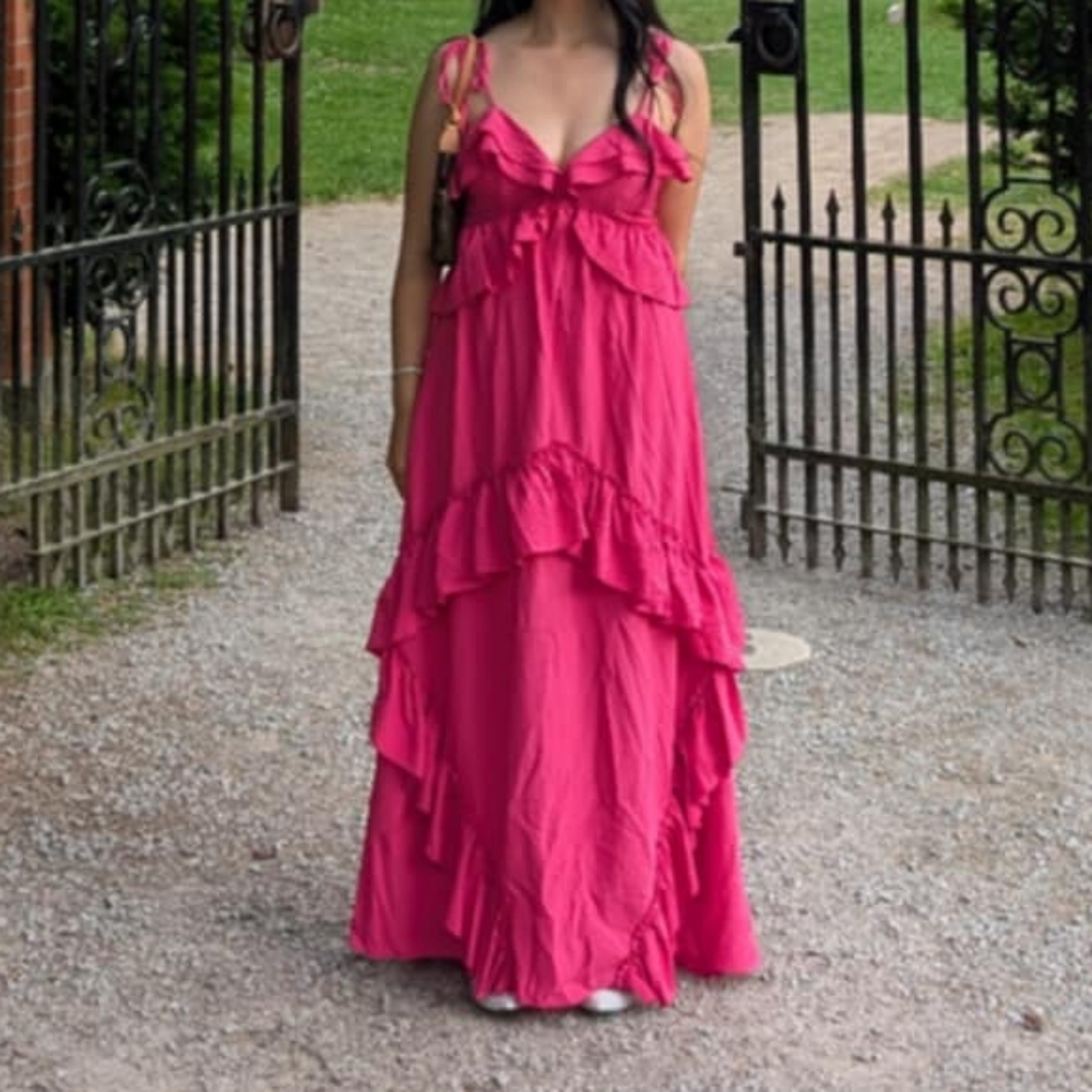Elegant Pink Ruffle Maxi DRESS